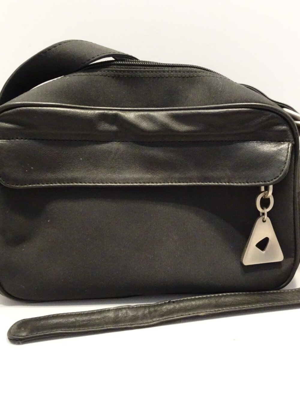 Vtg Americana by Sharif Hand Made Shoulder Bag Black Nylon Leather Trim Y2K